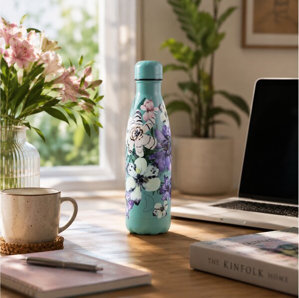 Μπουκάλι Θερμός Original Floral Chilly's με χωρητικότητα 500ml και διατήρηση θερμοκρασίας 12h ζεστό / 24h κρύο - Feathered Florals