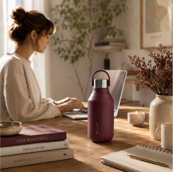 Μπουκάλι Θερμός Series 2 Chilly's με χωρητικότητα 350ml και διατήρηση θερμοκρασίας 12h ζεστό / 24h κρύο - Plum Red