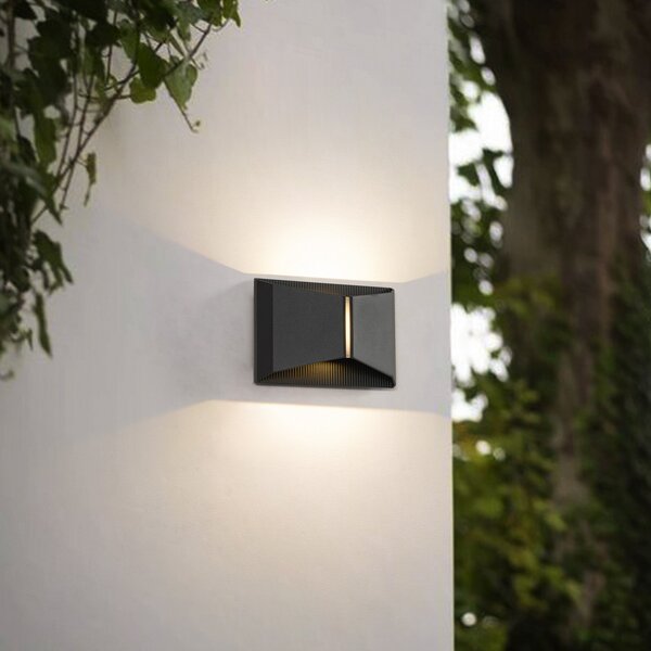 Lindby LED εξωτερικός φωτισμός τοίχου Anlira, μαύρος, Up & down, IP65, Μαύρο, Μέταλλο, σύγχρονο