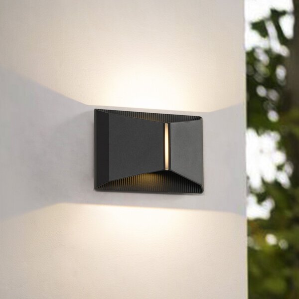 Lindby LED εξωτερικός φωτισμός τοίχου Anlira, μαύρος, Up & down, IP65, Μαύρο, Μέταλλο, σύγχρονο