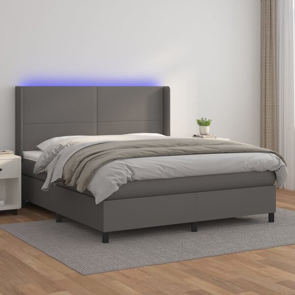 VidaXL Κρεβάτι Boxspring με Στρώμα & LED Γκρι 160x200 εκ. Συνθ. Δέρμα