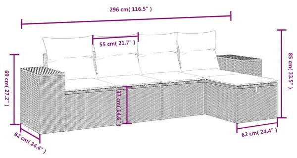 Σετ Καναπέ Κήπου 5 τεμ. Μικτό Μπεζ Συνθετικό Ρατάν & Μαξιλάρια - Μπεζ