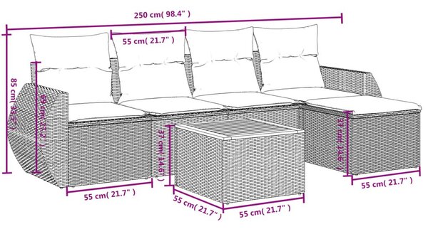 Καναπές Κήπου 6 Τεμαχίων Μαύρο από Συνθετικό Ρατάν με Μαξιλάρια - Μαύρο