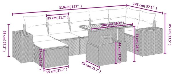 Σαλόνι Κήπου Σετ 8 τεμ. Μπεζ Συνθετικό Ρατάν με Μαξιλάρια - Μπεζ