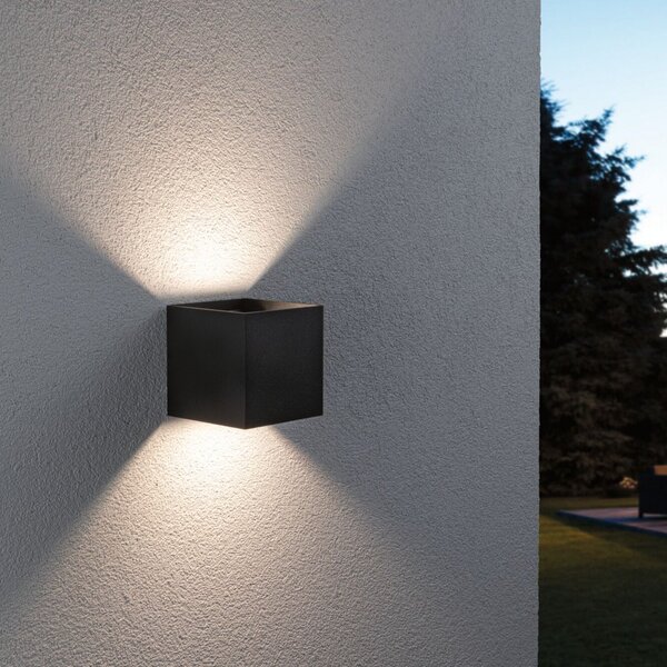 Paulmann LED εξωτερική λάμπα τοίχου Cybo, RGBW, 10 cm, ανθρακί, ρυθμιζόμενος, Μαύρο, Αλουμίνιο, σύγχρονο, Γωνιακός τοίχος