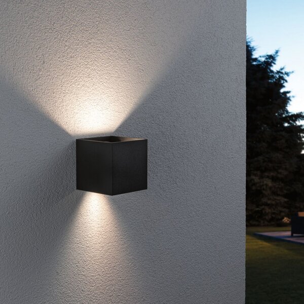 Paulmann LED εξωτερική λάμπα τοίχου Cybo, RGBW, 10 cm, ανθρακί, ρυθμιζόμενος, Μαύρο, Αλουμίνιο, σύγχρονο, Γωνιακός τοίχος