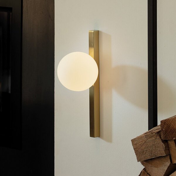 IDEAL LUX Ideal Lux φωτιστικό τοίχου Binomio ορειχάλκινο μεταλλικό γυαλί 1-φωτός, Χρυσό / Ορείχαλκου, Σαλόνι / τραπεζαρία, Γυαλί, σύγχρονο