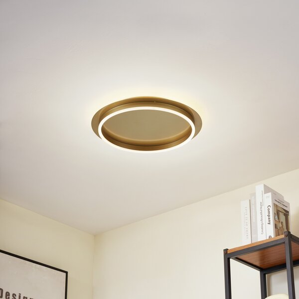 Lindby LED φωτιστικό οροφής Kunis, χρυσό, πλαστικό, Ø 46cm, Χρυσό / Ορείχαλκου, Σαλόνι / τραπεζαρία, Πλαστικό, σύγχρονο