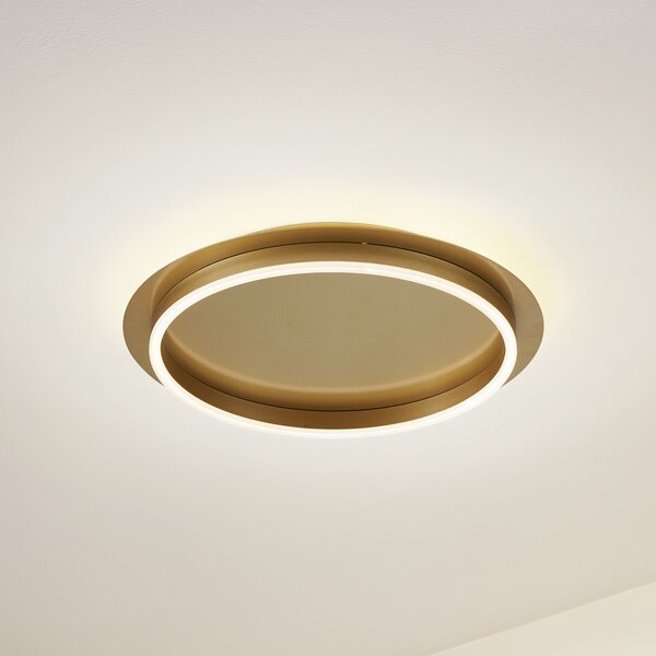 Lindby LED φωτιστικό οροφής Kunis, χρυσό, πλαστικό, Ø 46cm, Χρυσό / Ορείχαλκου, Σαλόνι / τραπεζαρία, Πλαστικό, σύγχρονο