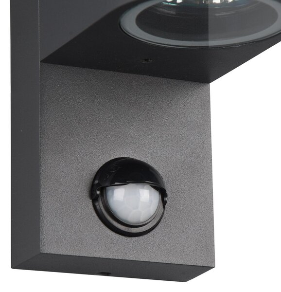 Trio Lighting Εξωτερικό φωτιστικό τοίχου Roya 1flg, αισθητήρας, στρογγυλό ανθρακί, ρυθμιζόμενος, Μαύρο, Μέταλλο, σύγχρονο