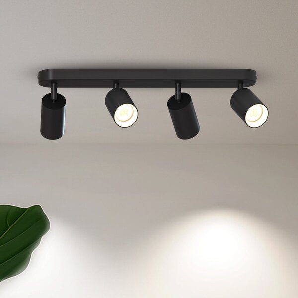 Calex GU10-Spot οροφής, μαύρο, μήκος 49 cm, 4 φτερά, μέταλλο, ρυθμιζόμενος, Μαύρο, Σαλόνι / τραπεζαρία, Μέταλλο, σύγχρονο, Ημικυκλική οροφή με απόσταση