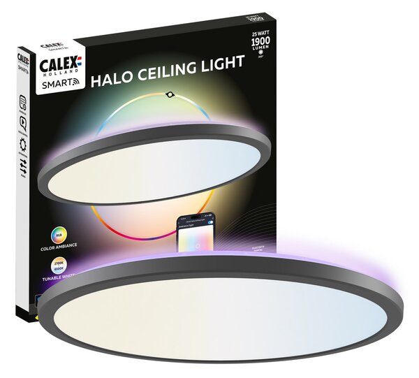 Calex Smart LED οροφής HALO Ø 40cm μαύρο IP54 RGB CCT, ρυθμιζόμενος, Μαύρο, Σαλόνι / τραπεζαρία, Πλαστικό, σύγχρονο