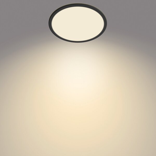 Philips Φωτιστικό οροφής SuperSlim LED, IP44, Ø 24,5 cm, μαύρο, ρυθμιζόμενος, Μαύρο, Μπάνιο, Μέταλλο