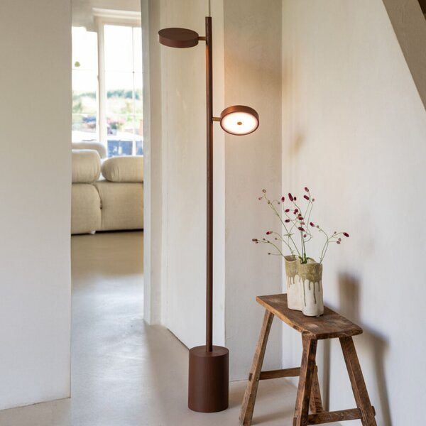 Good & Mojo GOOD MOJO LED-Φωτιστικό δαπέδου Okinawa, 2 φτερά, καφέ, 146cm, ξύλο, ρυθμιζόμενος, Καφέ / Σκουριάς, Σαλόνι / τραπεζαρία, Ξύλο, σύγχρονο
