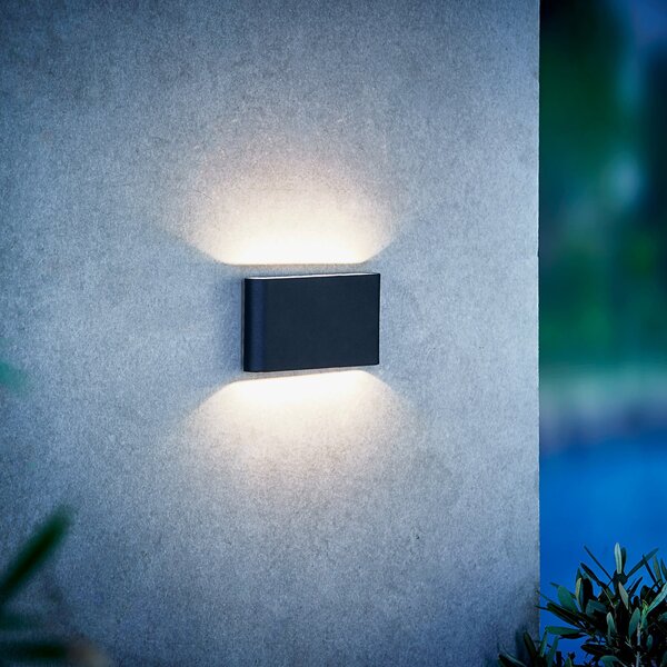 Nordlux Kinver LED φωτιστικό τοίχου εξωτερικού χώρου, επίπεδο σχήμα, μαύρο, Μαύρο, Μέταλλο, σύγχρονο
