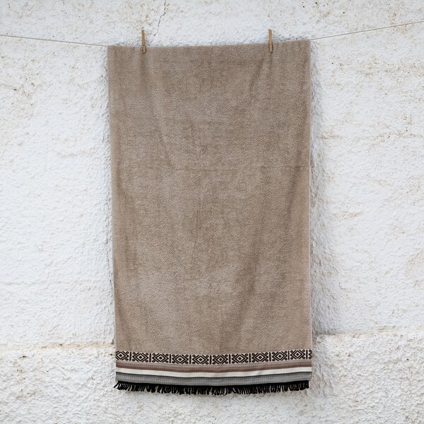 Πετσέτα Θαλάσσης (80x160) White Fabric Baskira Beige