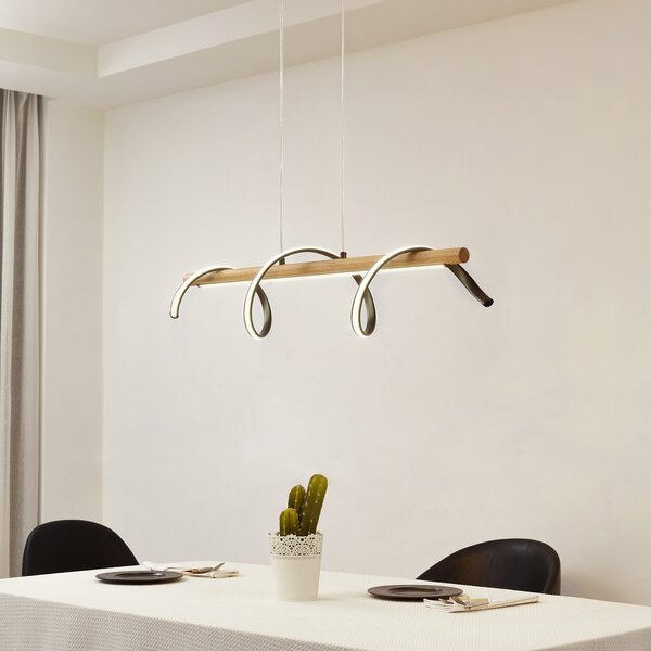 Lindby LED κρεμαστό φωτιστικό Spiraali, μαύρο, ξύλο, μήκος 95 cm, Μαύρο, Σαλόνι / τραπεζαρία, Αλουμίνιο, Εξοχική κατοικία / Ρουστίκ
