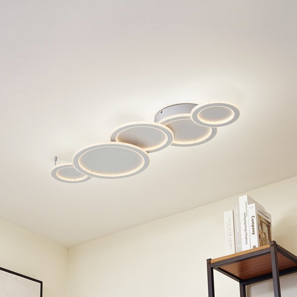 Lucande LED φωτιστικό οροφής Diala, λευκό, μέταλλο, 96 cm, ρυθμιζόμενος, Λευκό, Σαλόνι / τραπεζαρία, Πλαστικό, σύγχρονο