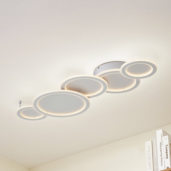 Lucande LED φωτιστικό οροφής Diala, λευκό, μέταλλο, 96 cm, ρυθμιζόμενος, Λευκό, Σαλόνι / τραπεζαρία, Πλαστικό, σύγχρονο