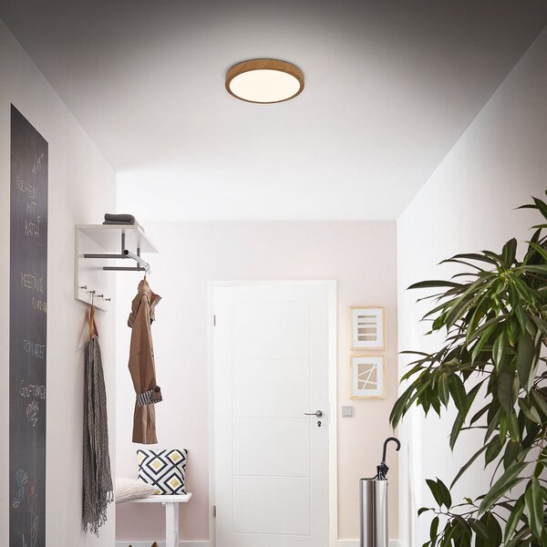 Briloner Φωτιστικό οροφής LED Runa Wood wood look 3,000 K Ø28cm, Ξύλου, Σαλόνι / τραπεζαρία, Μέταλλο