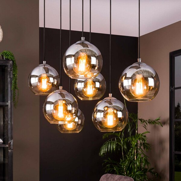 Zijlstra Allessandra κρεμαστό φωτιστικό, 7-light, Ø 18 cm, γκρι καπνί, γυαλί, ρυθμιζόμενος, Γκρι, Σαλόνι / τραπεζαρία, Γυαλί