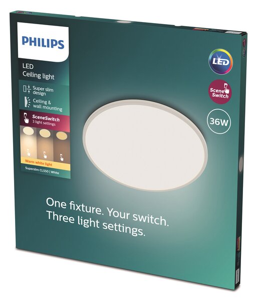 Philips SuperSlim LED IP44 Ø 24,5cm 4.000K λευκό, ρυθμιζόμενος, Λευκό, Μπάνιο, Μέταλλο