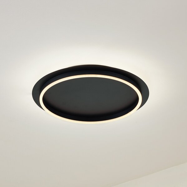 Lindby LED φωτιστικό οροφής Kunis, μαύρο, πλαστικό, Ø 46 cm, Μαύρο, Σαλόνι / τραπεζαρία, Πλαστικό, σύγχρονο