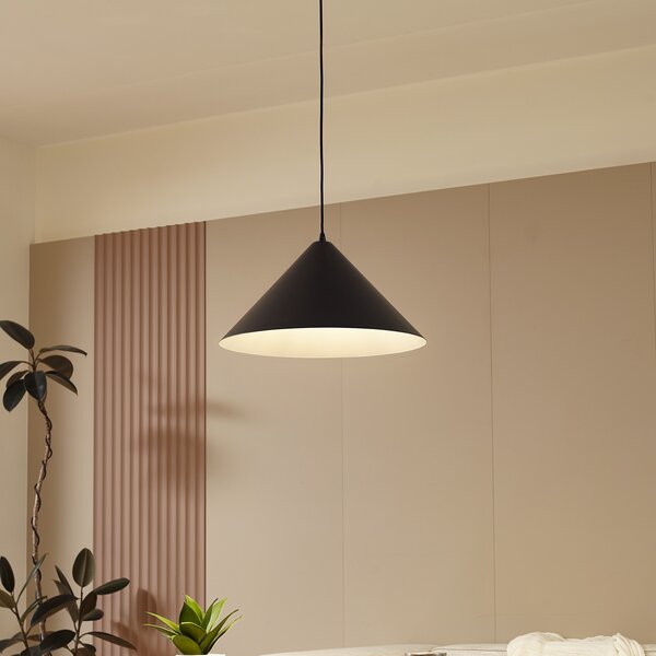 Lindby κρεμαστό φωτιστικό Clarine, μαύρο/λευκό, Ø 50 cm, μέταλλο, ρυθμιζόμενος, Μαύρο, Σαλόνι / τραπεζαρία, Μέταλλο, σύγχρονο