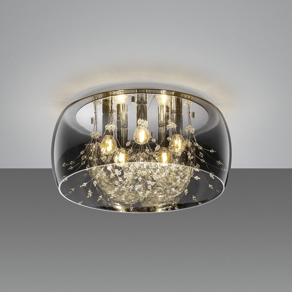 Trio Lighting Φωτιστικό οροφής Crystel από γυαλί, χρώμιο, Ø 50 cm, ρυθμιζόμενος, Μεταλλικό, Σαλόνι / τραπεζαρία, Γυαλί, σύγχρονο