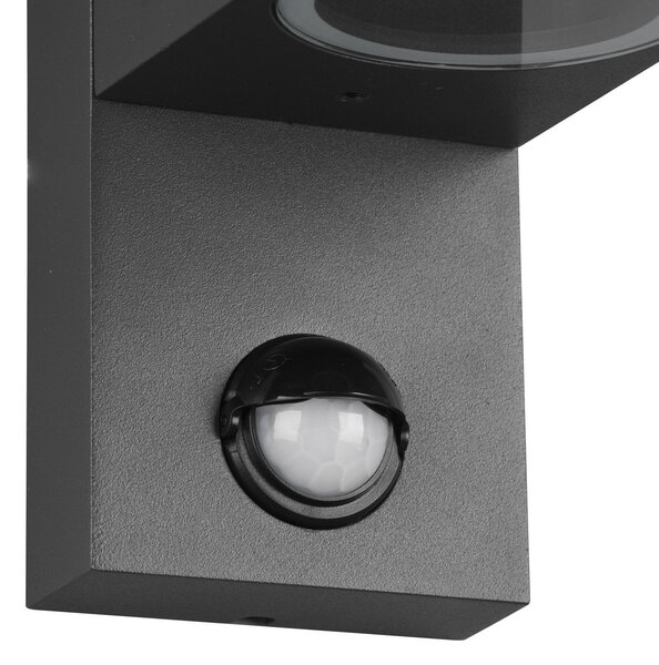 Trio Lighting Εξωτερικό φωτιστικό τοίχου Roya 1flg, αισθητήρας γωνιακό ανθρακί, ρυθμιζόμενος, Μαύρο, Μέταλλο, σύγχρονο, Γωνιακός τοίχος