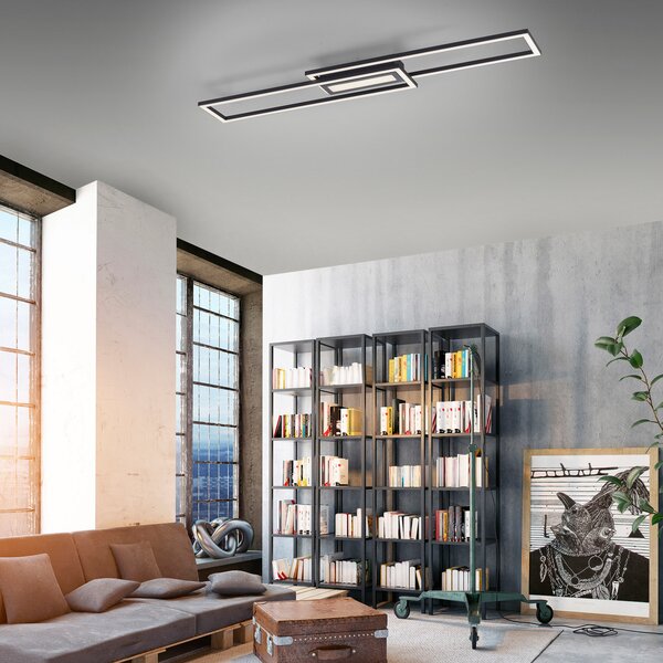 JUST LIGHT. GmbH Φωτιστικό οροφής LED Asmin, CCT, μαύρο, 95x17,5cm, ρυθμιζόμενος, Μαύρο, Σαλόνι / τραπεζαρία, Αλουμίνιο, σύγχρονο, Οροφή πολλαπλής φλόγας