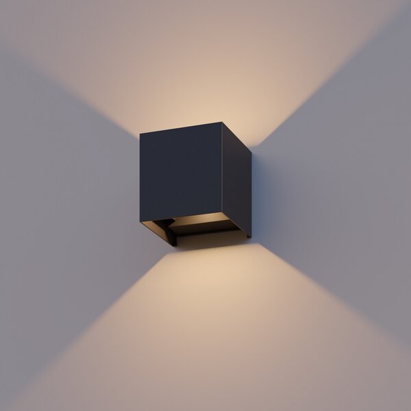 Calex LED λαμπτήρας εξωτερικού τοίχου Cube, up/down, ύψος 10 cm, μαύρο, Μαύρο, Αλουμίνιο, σύγχρονο, Πρίζα τοίχου πάνω/κάτω
