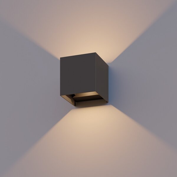 Calex LED λαμπτήρας εξωτερικού τοίχου Cube, up/down, ύψος 10cm, ανθρακί, Μαύρο, Αλουμίνιο, σύγχρονο, Πρίζα τοίχου πάνω/κάτω
