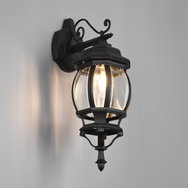 Trio Lighting Εξωτερικό φωτιστικό τοίχου Elvo, κάτω υποδοχή, μαύρο ματ, ρυθμιζόμενος, Μαύρο, Αλουμίνιο, Αντίκα