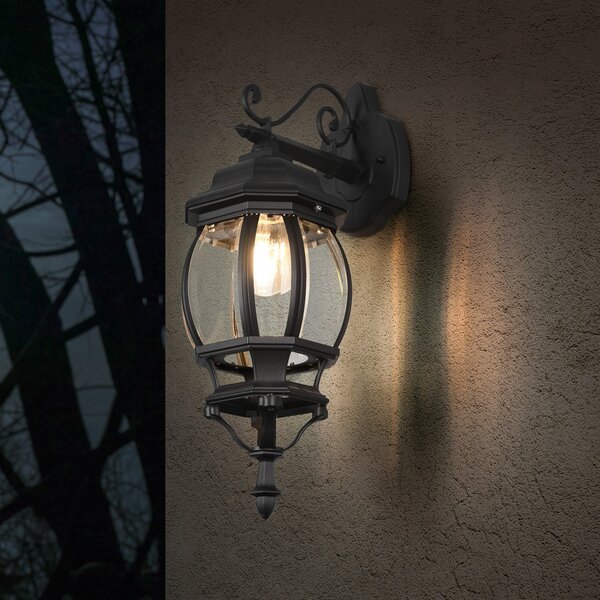 Trio Lighting Εξωτερικό φωτιστικό τοίχου Elvo, κάτω υποδοχή, μαύρο ματ, ρυθμιζόμενος, Μαύρο, Αλουμίνιο, Αντίκα
