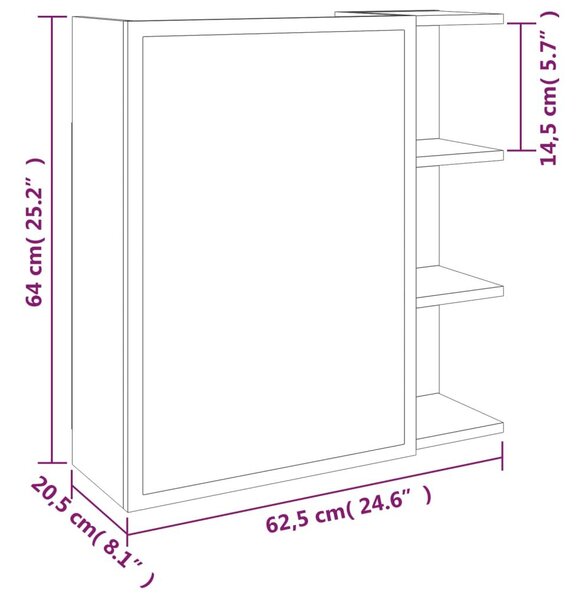 Ντουλάπι Μπάνιου με Καθρέφτη Καφέ Δρυς 62,5x20,5x64εκ Επ. Ξύλο - Καφέ