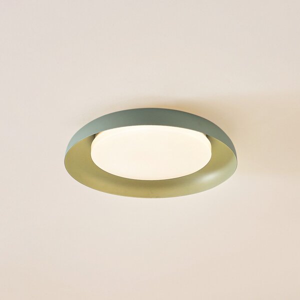Lindby LED φωτιστικό οροφής Florie, πράσινο, μέταλλο, Ø 40 cm, Πράσινο, Σαλόνι / τραπεζαρία, Πλαστικό, σύγχρονο
