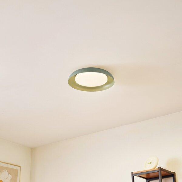 Lindby LED φωτιστικό οροφής Florie, πράσινο, μέταλλο, Ø 40 cm, Πράσινο, Σαλόνι / τραπεζαρία, Πλαστικό, σύγχρονο