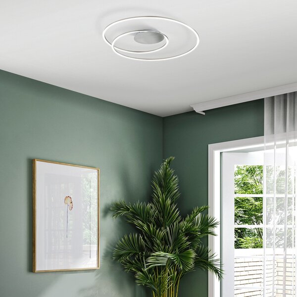 FISCHER & HONSEL LED οροφής HOLY, νικέλιο, Ø 68 cm, τηλεχειριστήριο, CCT, ρυθμιζόμενος, Γκρι, Σαλόνι / τραπεζαρία, Μέταλλο, σύγχρονο