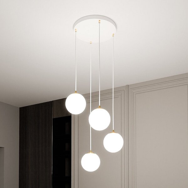 EMIBIG LIGHTING Κρεμαστό φωτιστικό Royal, 4 φώτα, λευκό οπαλίνα/λευκό, γυαλί, E14, ρυθμιζόμενος, Λευκό, Σαλόνι / τραπεζαρία, Γυαλί, σύγχρονο
