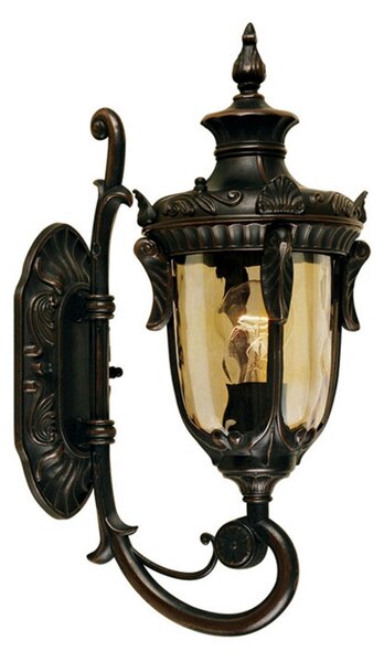 Elstead Εξωτερικός φωτιστικός τοίχου Philadelphia, 43 cm, χάλκινος, IP44, ρυθμιζόμενος, Μπρούτζινο / Αντικέ ορείχαλκου, Γυαλί, Εξοχική κατοικία / Ρουστίκ