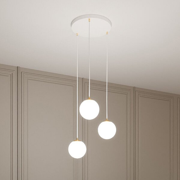 EMIBIG LIGHTING Κρεμαστό φωτιστικό Royal, 3 φώτα, λευκό οπαλίνα/λευκό, γυαλί, E14, ρυθμιζόμενος, Λευκό, Σαλόνι / τραπεζαρία, Γυαλί, σύγχρονο