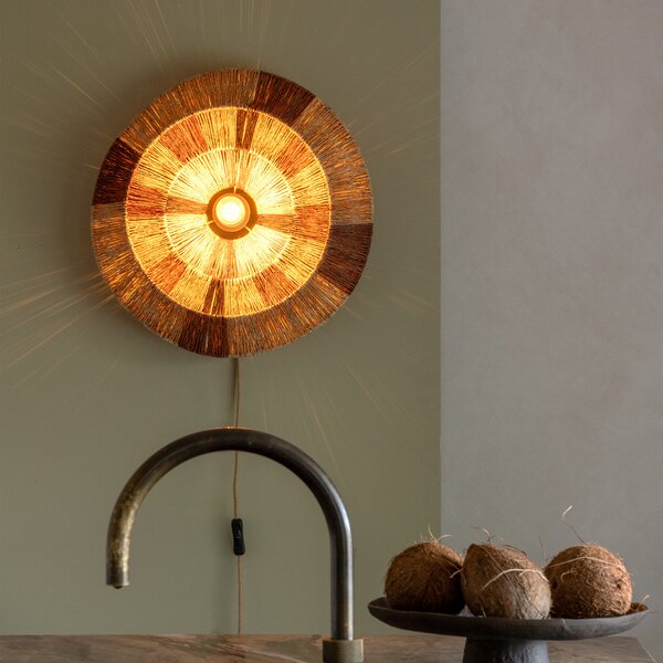 Good & Mojo GOOD MOJO Φωτιστικό τοίχου Serengeti, Ø45cm, καφέ, γιούτα, βύσμα, Καφέ / Σκουριάς, Σαλόνι / τραπεζαρία, Ύφασμα / Κλωστοϋφαντουργία