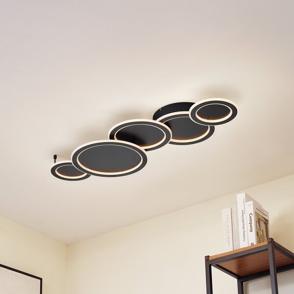 Lucande LED φωτιστικό οροφής Diala, μαύρο, μέταλλο, 96 cm, ρυθμιζόμενος, Μαύρο, Σαλόνι / τραπεζαρία, Πλαστικό, σύγχρονο