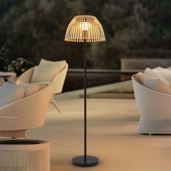 Lucande LED ηλιακό φωτιστικό δαπέδου Eligio, μπαμπού, Ø 39 cm, RGB, ρυθμιζόμενος, Ξύλου, Μπαμπού, Εξοχική κατοικία / Ρουστίκ