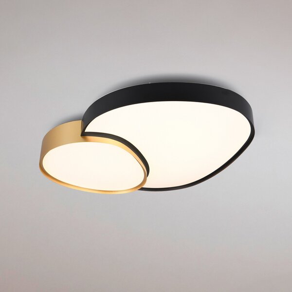 Trio Lighting Φωτιστικό οροφής LED Rise, μαύρο-χρυσό, 77 x 63 cm, CCT, dimmable, ρυθμιζόμενος, Μαύρο, Σαλόνι / τραπεζαρία, Μέταλλο, σύγχρονο