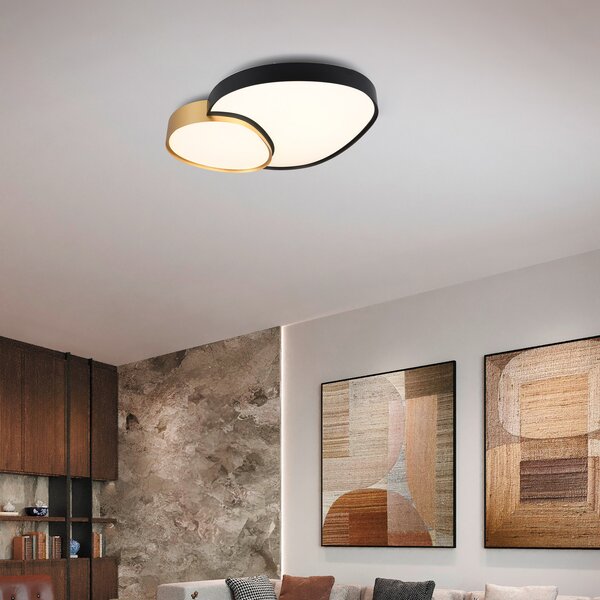Trio Lighting Φωτιστικό οροφής LED Rise, μαύρο-χρυσό, 77 x 63 cm, CCT, dimmable, ρυθμιζόμενος, Μαύρο, Σαλόνι / τραπεζαρία, Μέταλλο, σύγχρονο