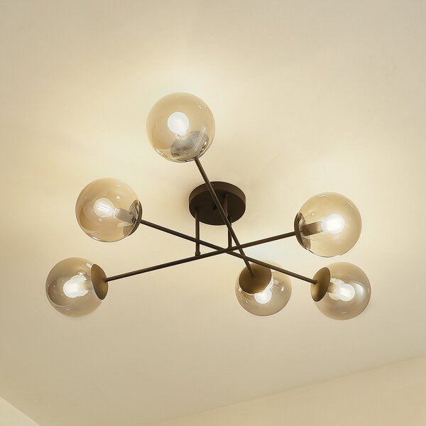 Lindby Φωτιστικό οροφής Isamer, γκρι καπνός, Ø 80 cm, σφαίρα, ρυθμιζόμενος, Μαύρο, Σαλόνι / τραπεζαρία, Γυαλί, σύγχρονο