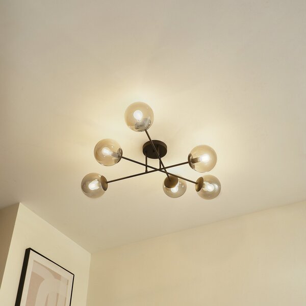 Lindby Φωτιστικό οροφής Isamer, γκρι καπνός, Ø 80 cm, σφαίρα, ρυθμιζόμενος, Μαύρο, Σαλόνι / τραπεζαρία, Γυαλί, σύγχρονο
