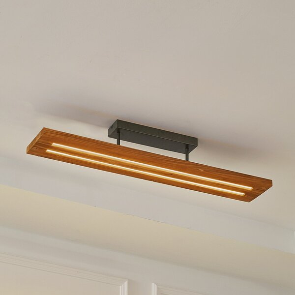 Lindby LED φωτιστικό οροφής Nesaja, μαύρο, ξύλο, 98cm, dimmable, ρυθμιζόμενος, Ξύλου, Σαλόνι / τραπεζαρία, Ξύλο, Εξοχική κατοικία / Ρουστίκ